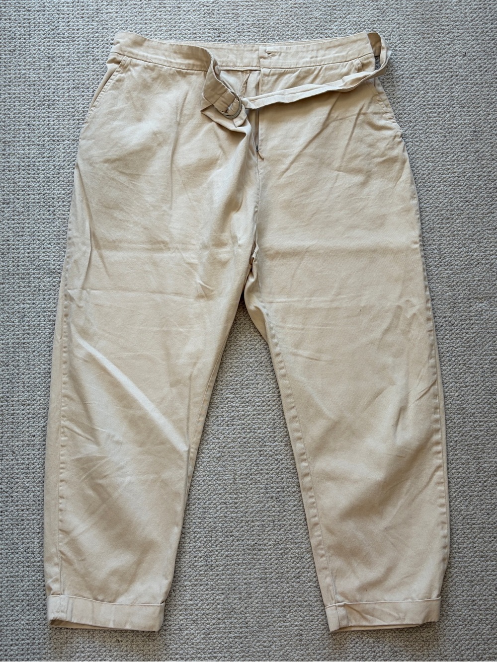 Zara Beige Belted Tapered Pants Size M